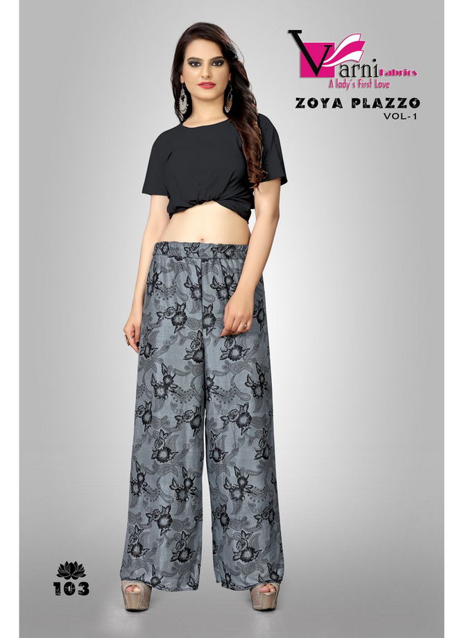 VARNI ZOYA PLAZZO VOL-1 LATEST COLLECTION OF IMPORTED LYCRA WITH SMOKE PRINT PLAZZO 